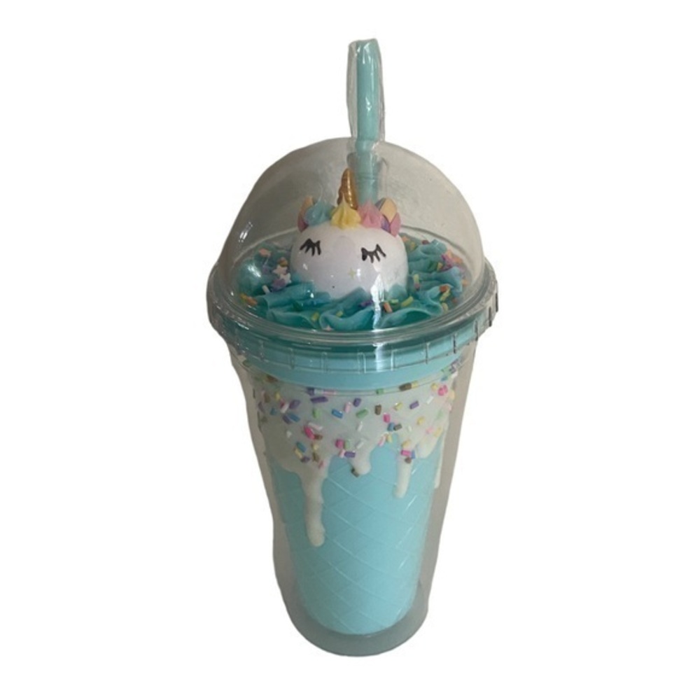 GIRLS Unicorn ice cream cold cup tumbler teal size 16 oz
